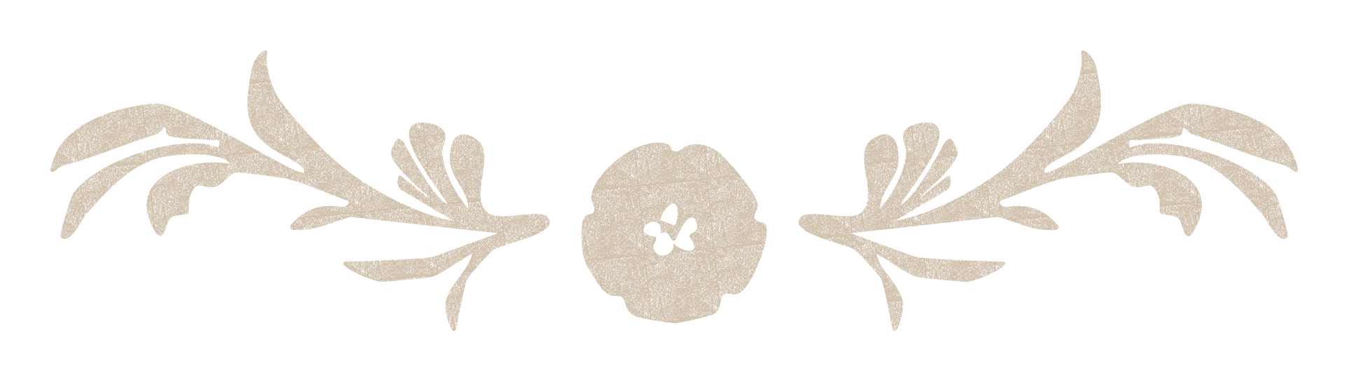 Decorative beige floral ornament with symmetrical leaves and a central flower on a black background.