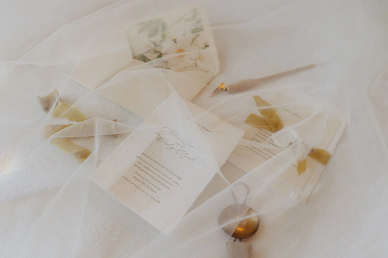 Flat lay of yellow and cream artisanal stationery