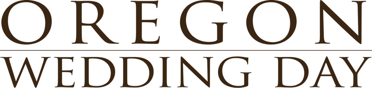 Text on a black background reading "Oregon Wedding Day" in large, elegant brown font.