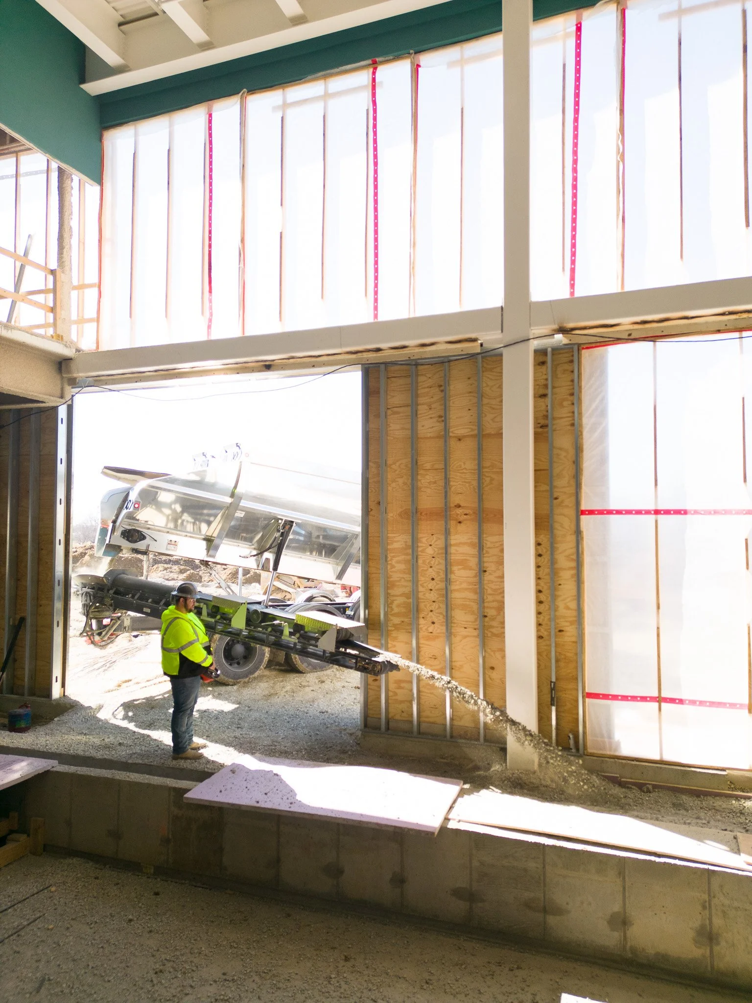 Material being slung into a building site
