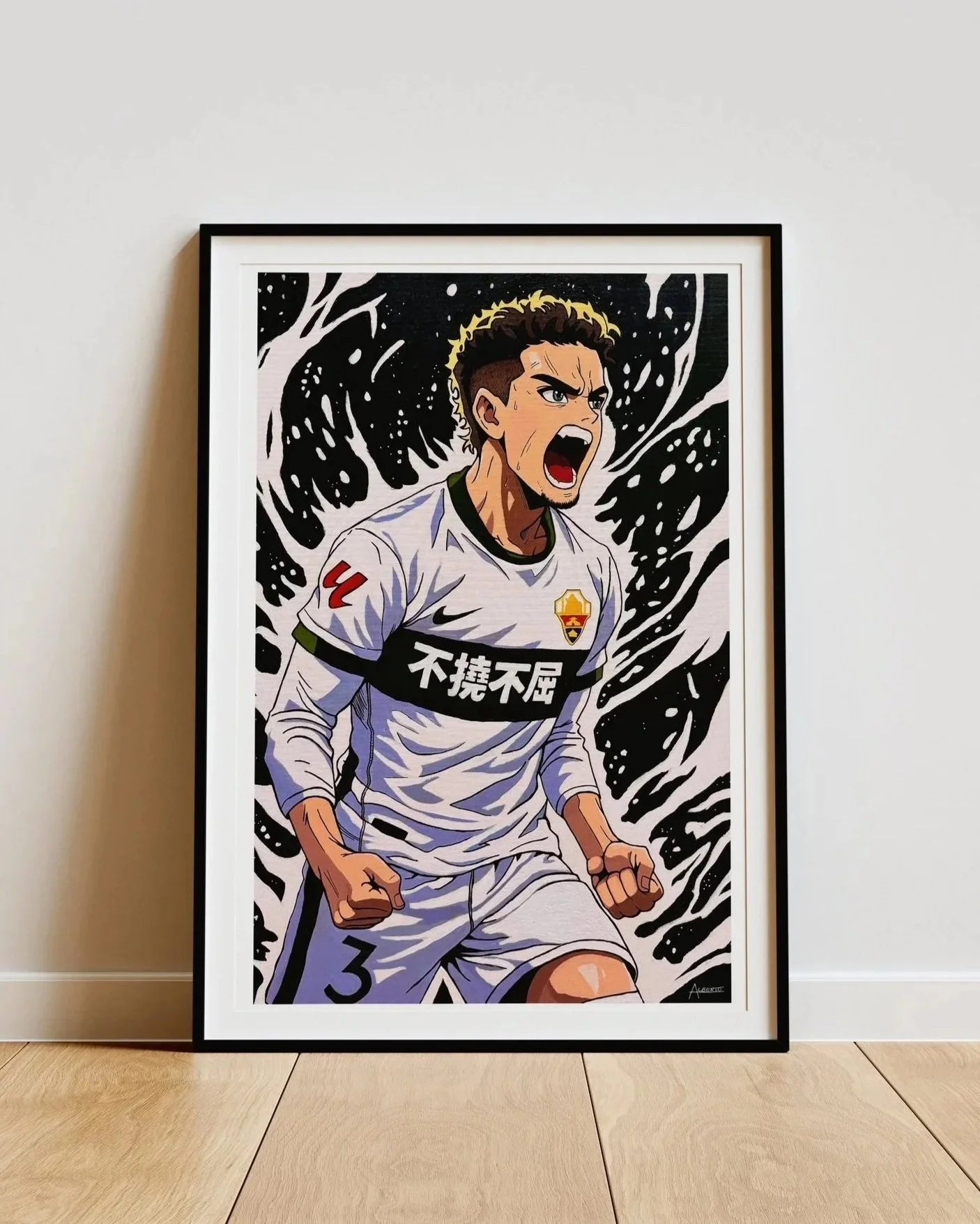 Pintura acrílica de jugador de futbol anime