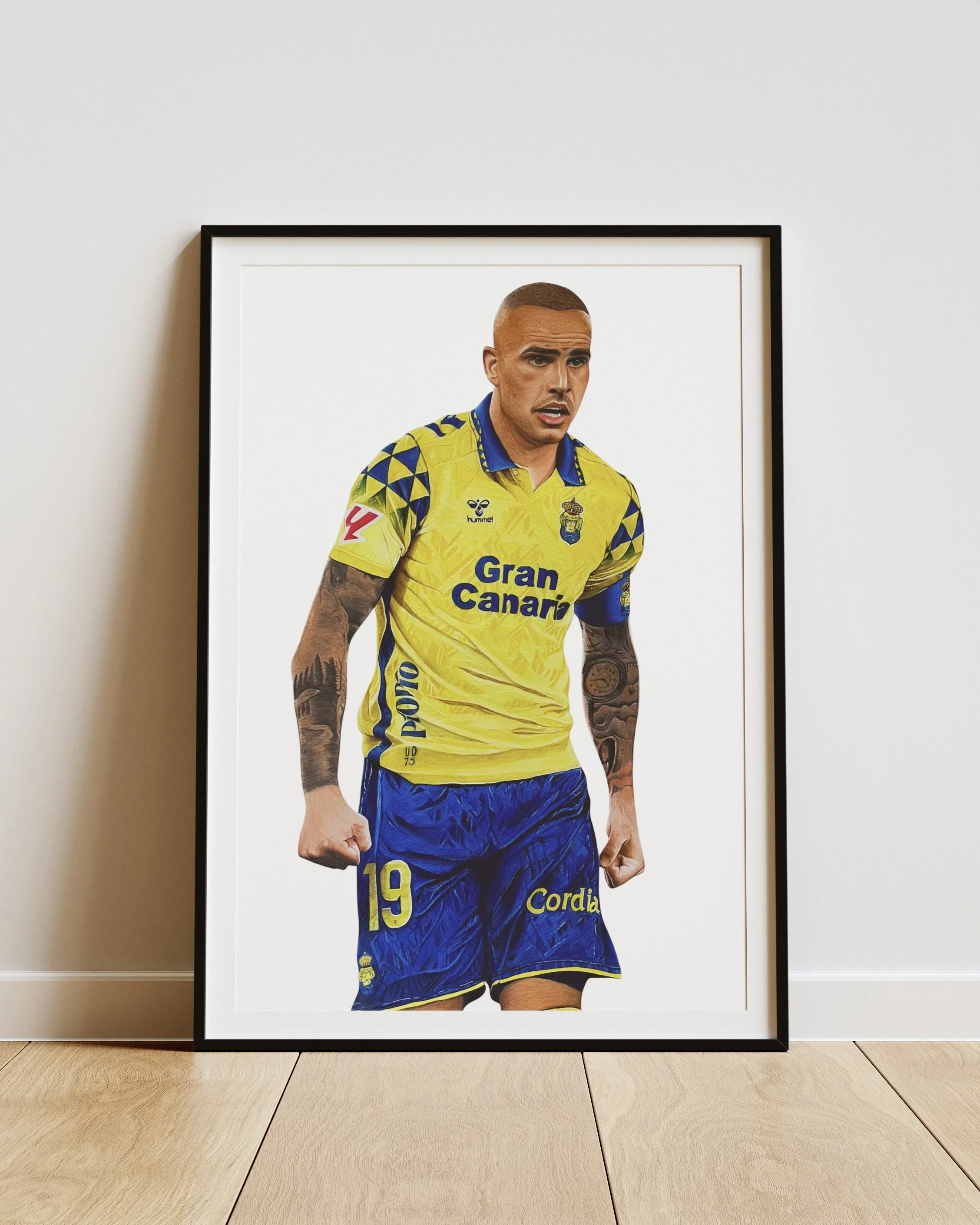 Dibujo Ilustración a mano con lápices de colores de Sandro Ramírez jugador de futbol profesional