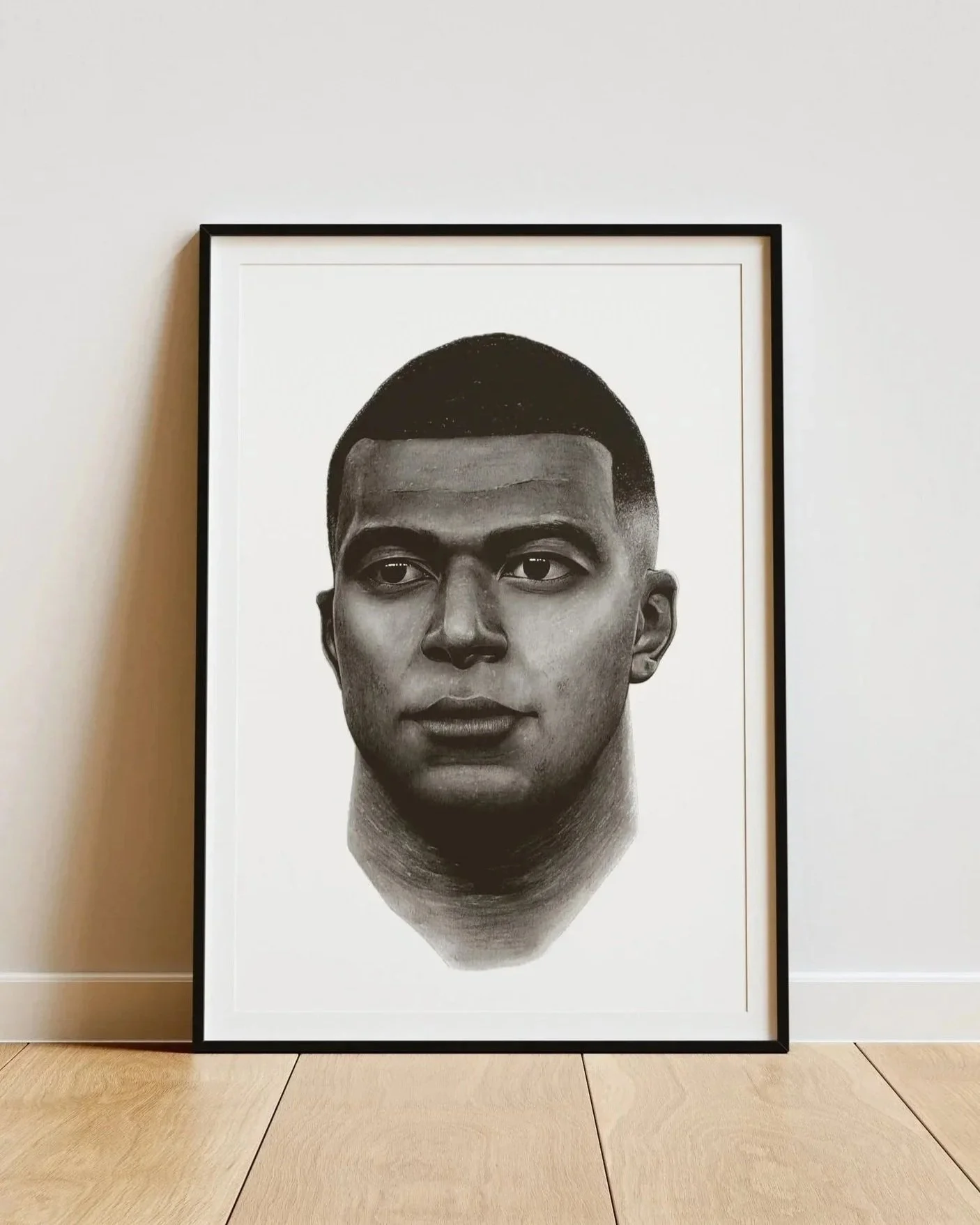 Dibujo Ilustración a mano con lápiz de grafito de Kylian Mbappé jugador de futbol profesional 