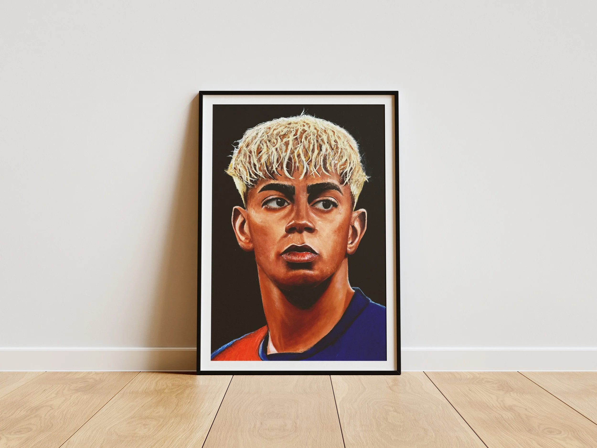 Dibujo Ilustración a mano técnica óleo a pincel de Lamine Yamal jugador de futbol profesional