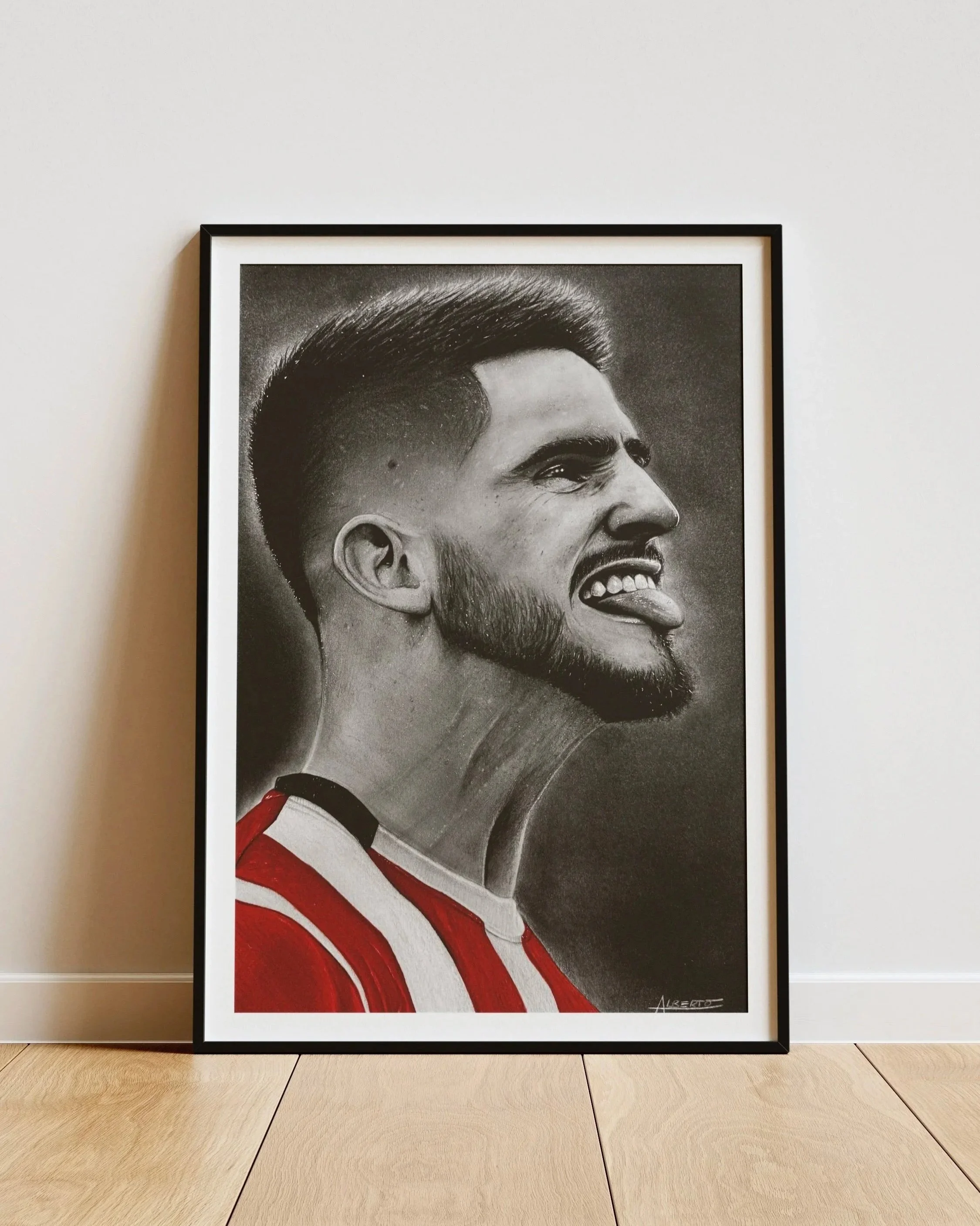 Dibujo Ilustración a mano con lápices de colores de Oihan Sancet jugador de futbol profesional Athletic Club