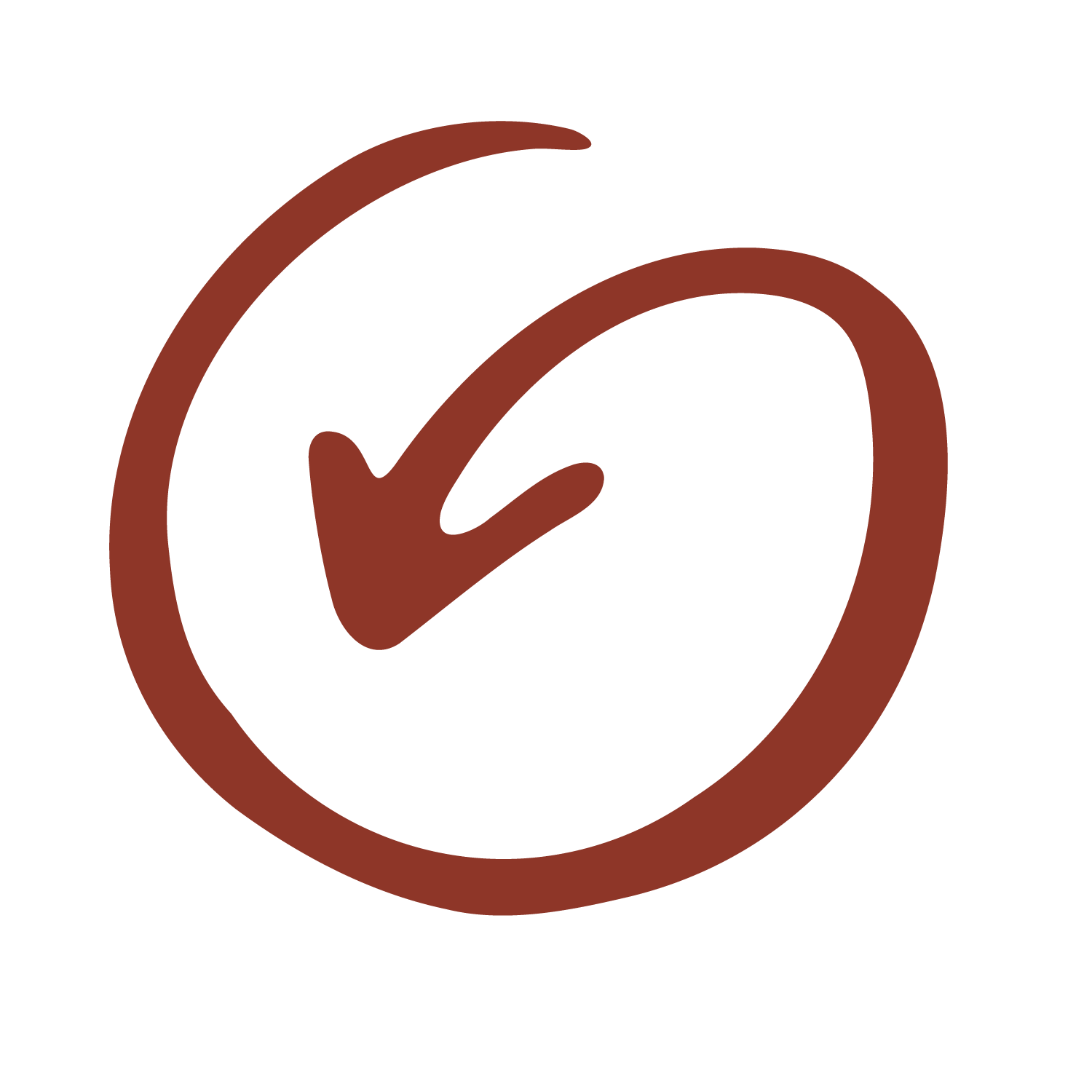 Brown checkmark inside a brown circle on a black background.