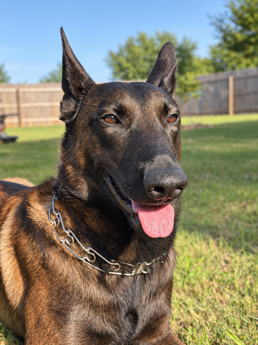 Rex, the Belgian Malinois behind K9REX, enjoying the sunshine.