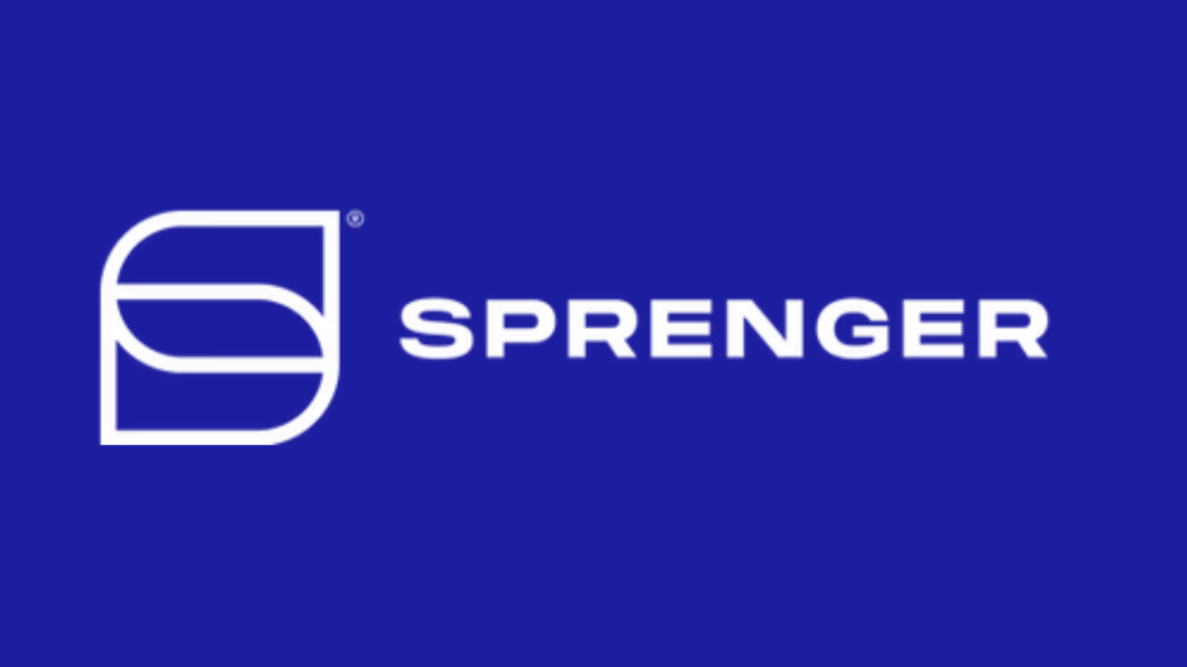 Blue background with a white logo featuring a stylized letter S and the word 'SPRENGEr' in white.