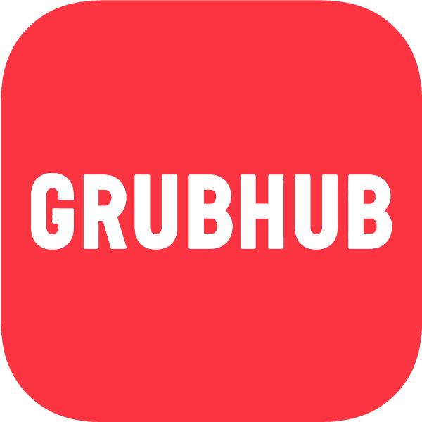 Grubhub logo with white text on a red rounded square background.