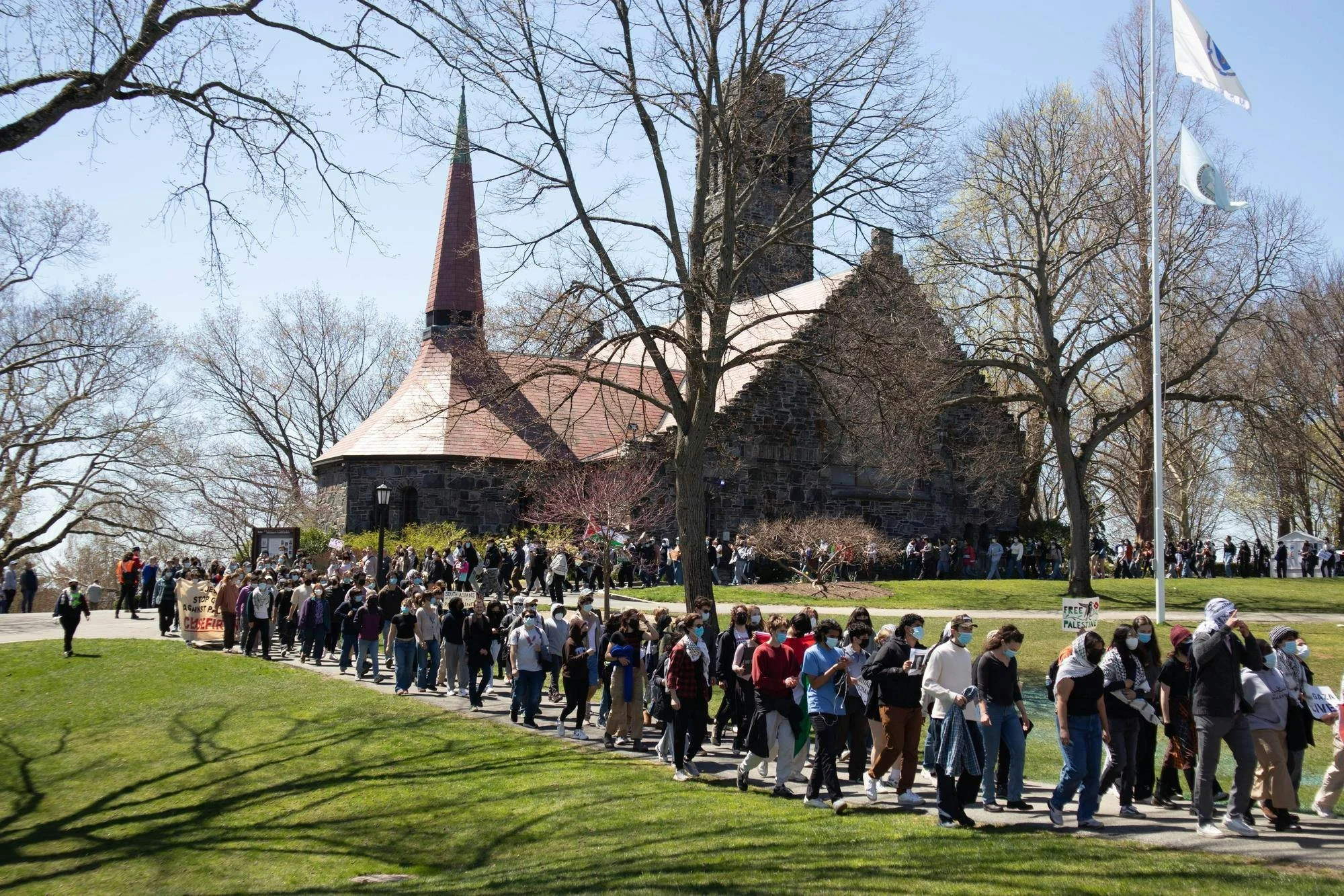 In the largest protest Tufts has seen in 2024, over 300 students, faculty, nearby residents and Somerville High School students rallied on April 16 in solidarity with Gaza.