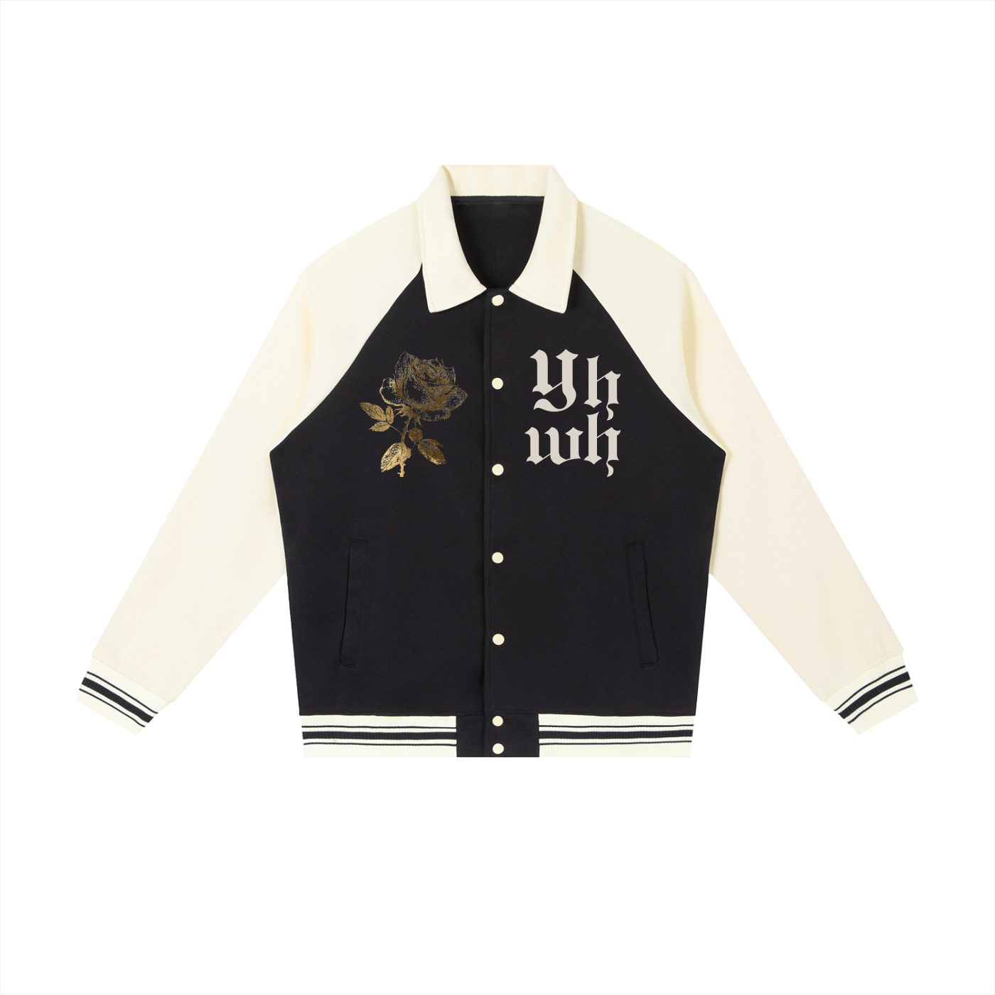 YHWH X Gold Rose || Contrast Raglan Sleeve Baseball Jacket