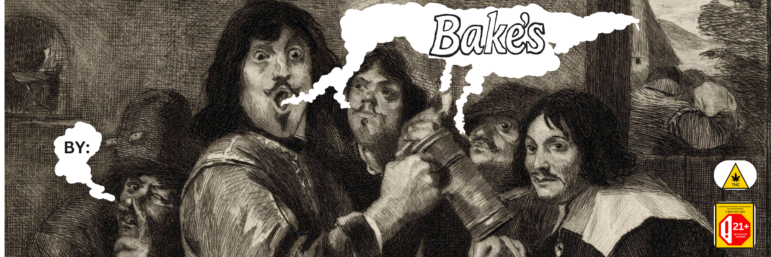 A vintage-style illustration of the Beatles band members, with speech bubbles and a large text saying 'Bakes'.