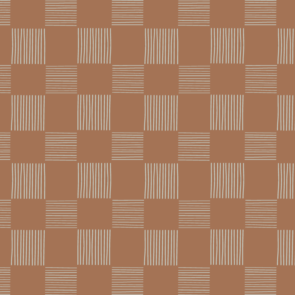 A pattern of alternating brown and beige squares with beige stripes.