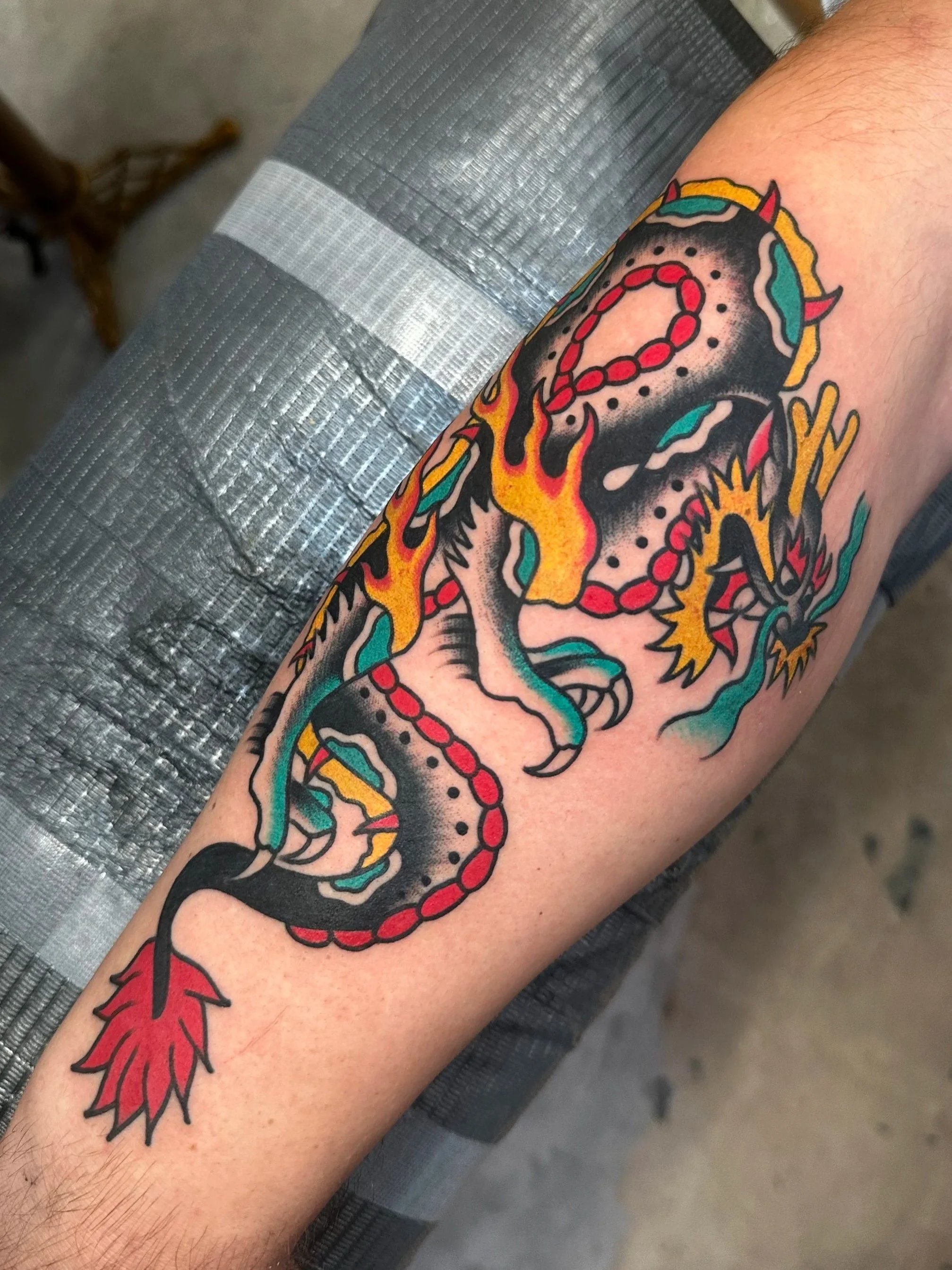 Traditional dragon tattoo by tattoo artist Jyoung_tattoos
