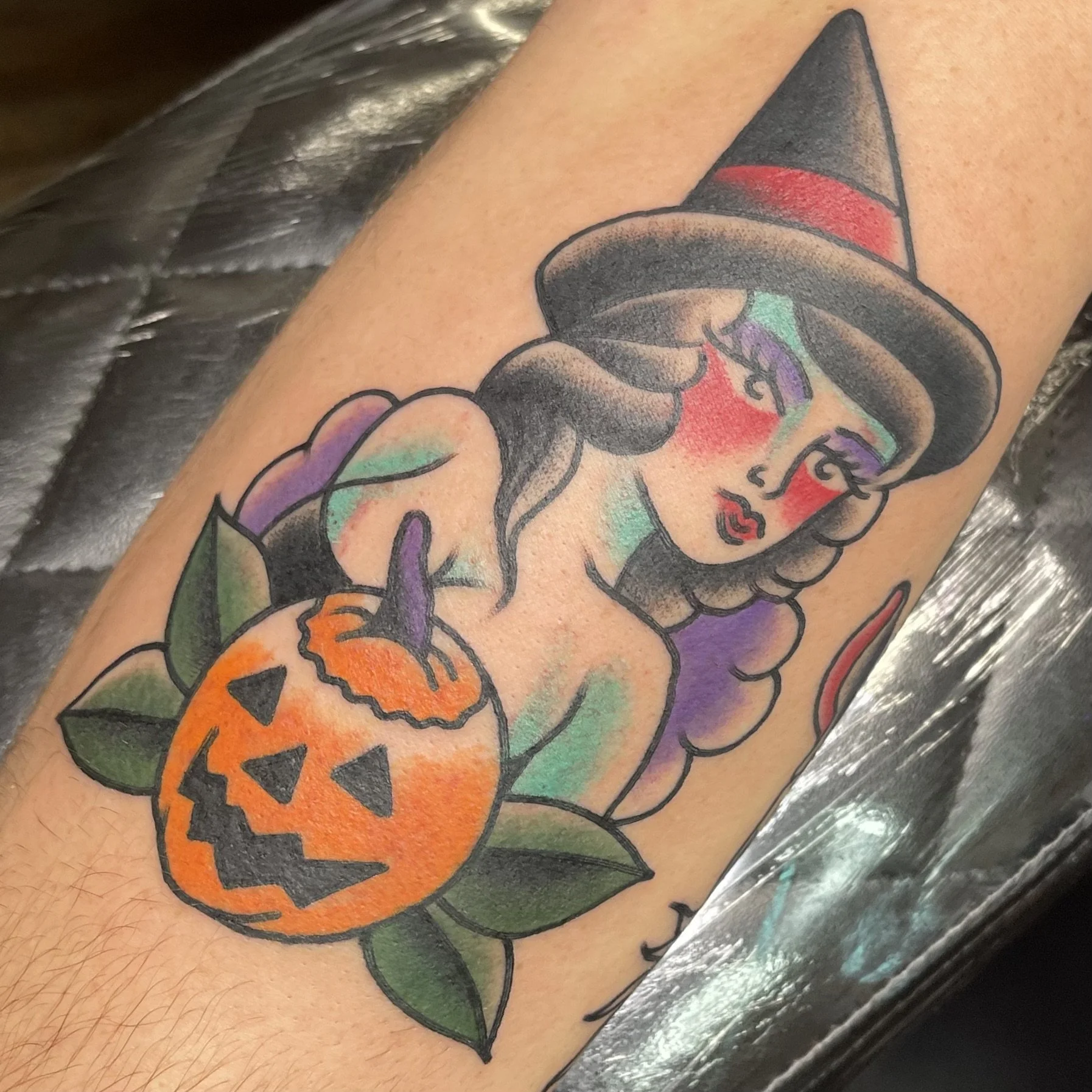 Halloween tattoo by Jeff Young traditional tattoo artist in San Diego
