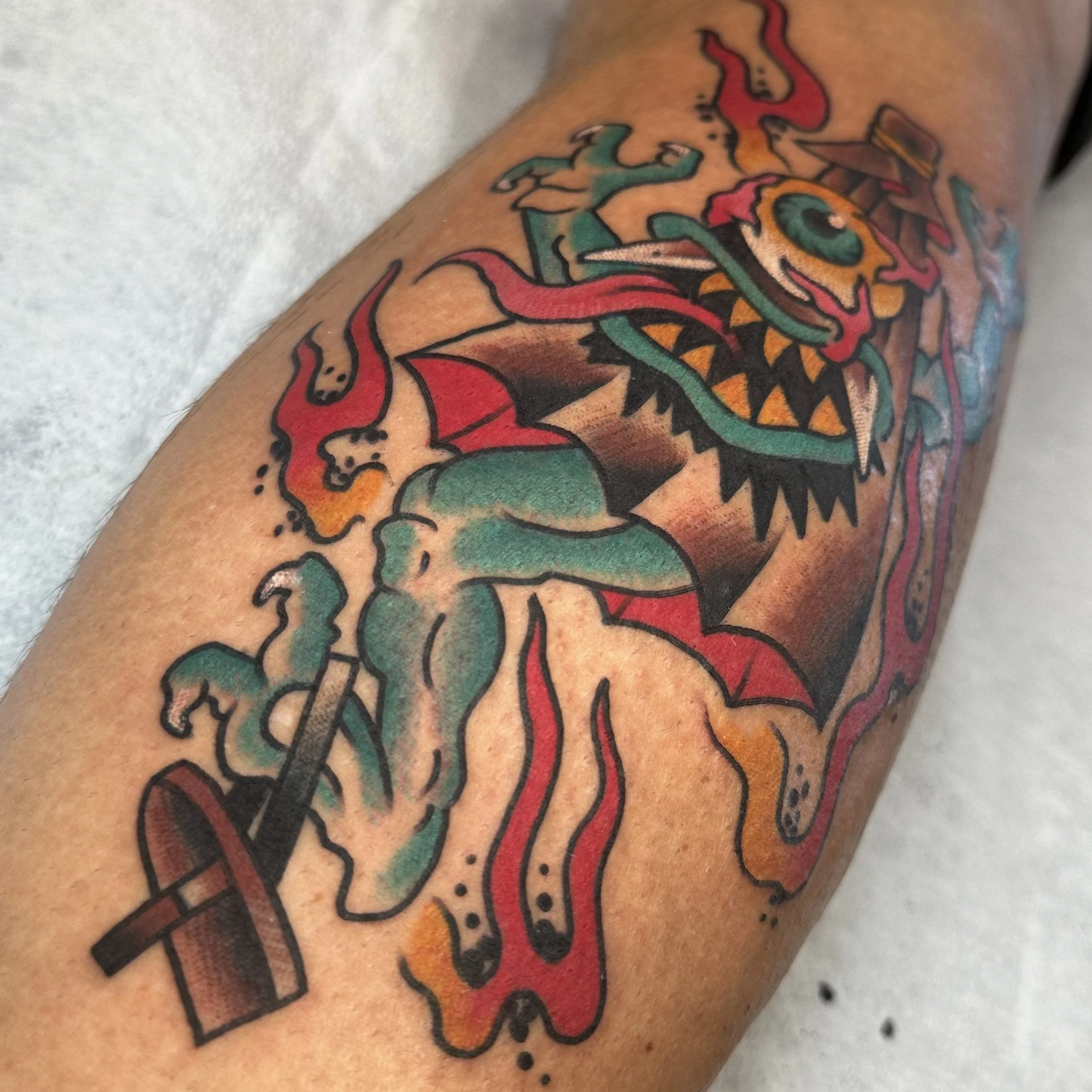 Yokai tattoo by tradtional tattoo artist Jeff Young in San Diego, CA