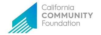 Logo of California Community Foundation with a stylized blue upward arrow and wavy lines.