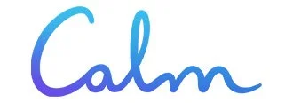The word 'Calm' written in a gradient blue to purple script font.