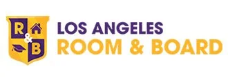 LOS ANGELES ROOM & BOARD logo with purple and gold colors.