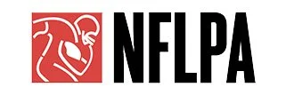 NFLPA logo with a stylized red lion's head and bold black letters.