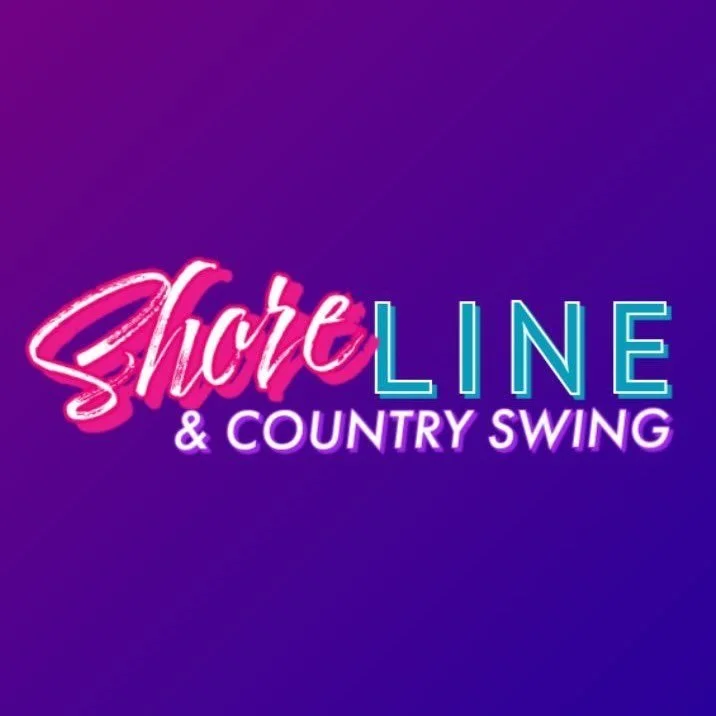 Neon sign with the text 'Shtre LINE & COUNTRY SWING' on a purple background.