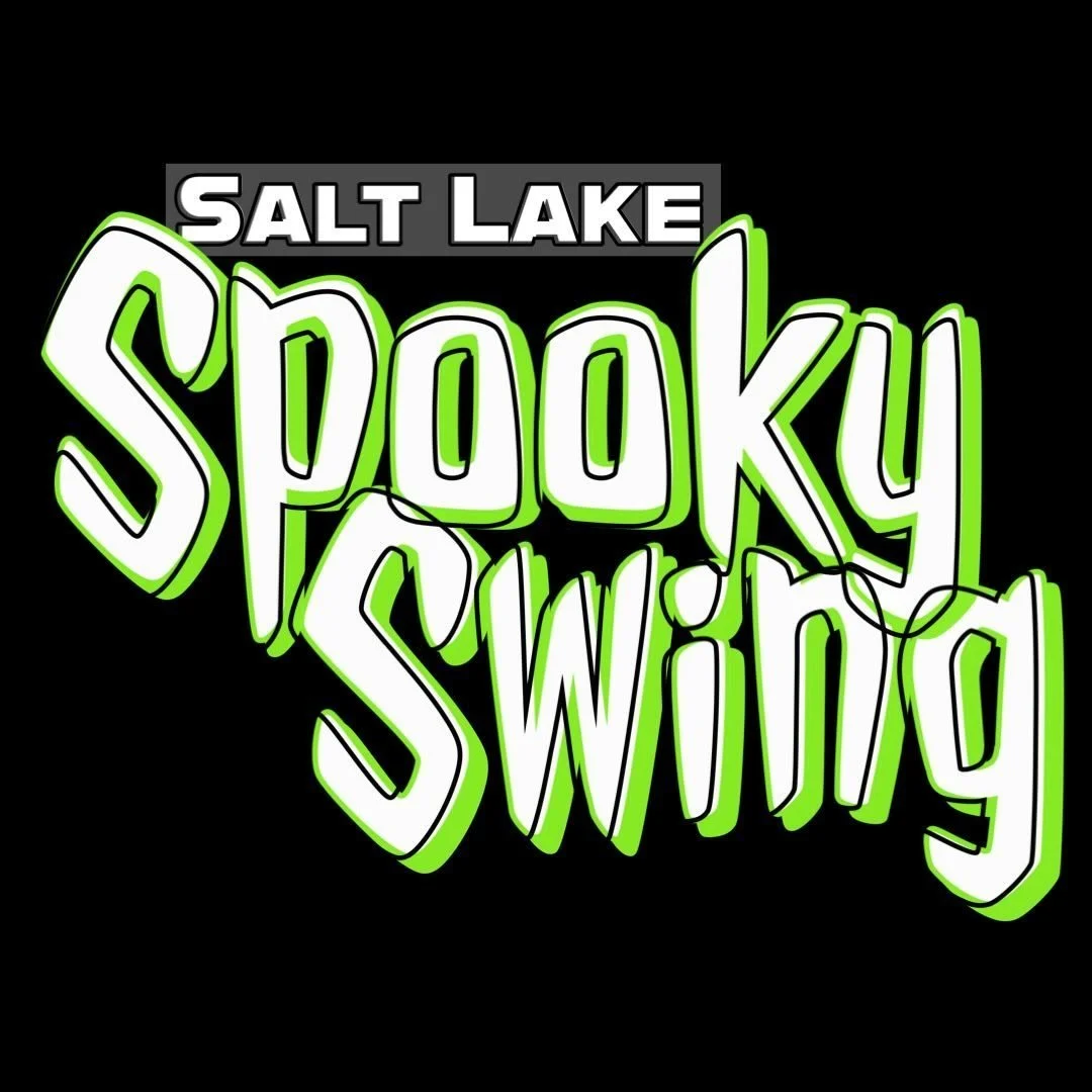Logo with the text 'Salt Lake Spooky Swings' in bold, stylized letters with a black background.