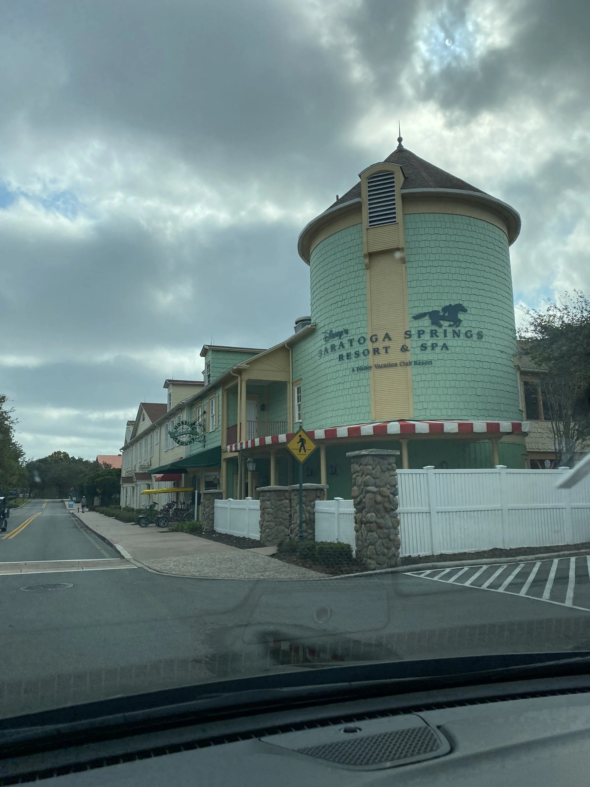 Buildings at the Karatoga Springs Resort & Spa with cloudy sky overhead