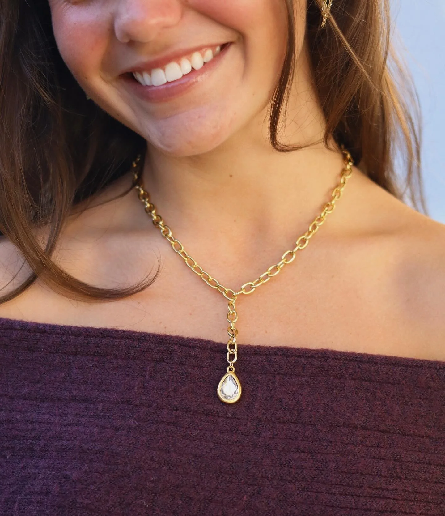 The Pear Bezel Drop Necklace! The perfect addition to your jewelry stack!!! ✨✨