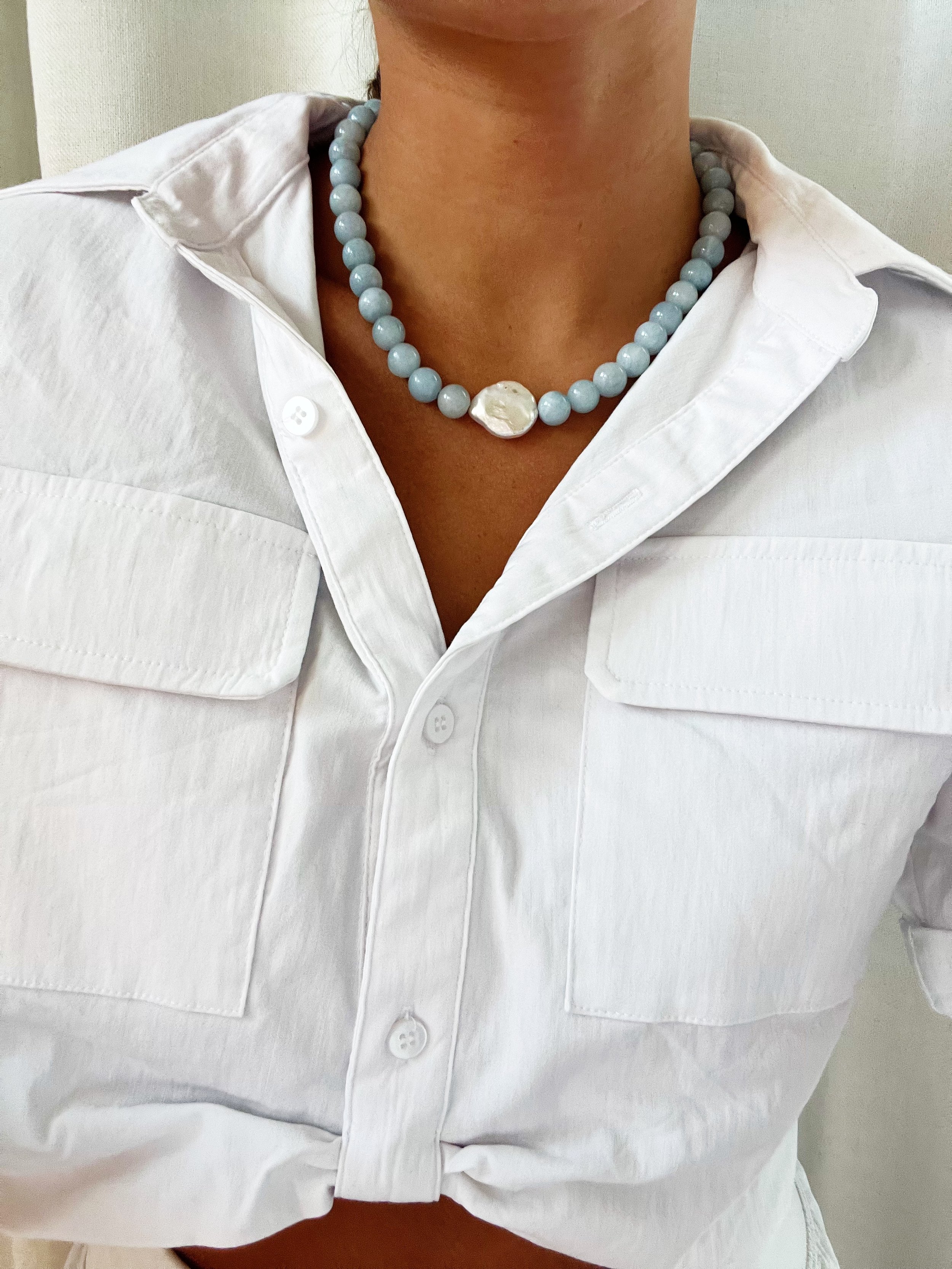 Blue Coin Pearl Necklace