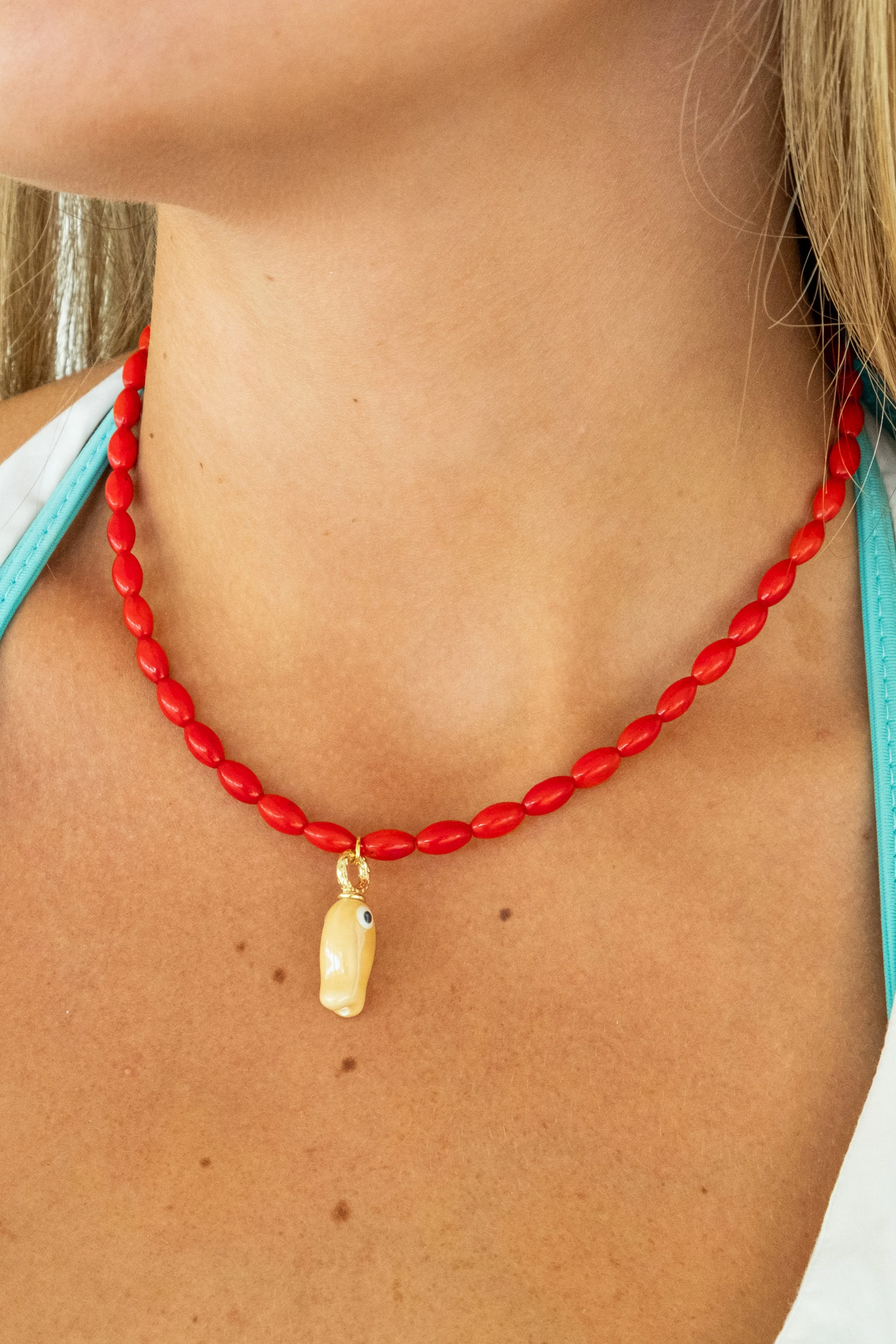 Red Beaded Fish Necklace