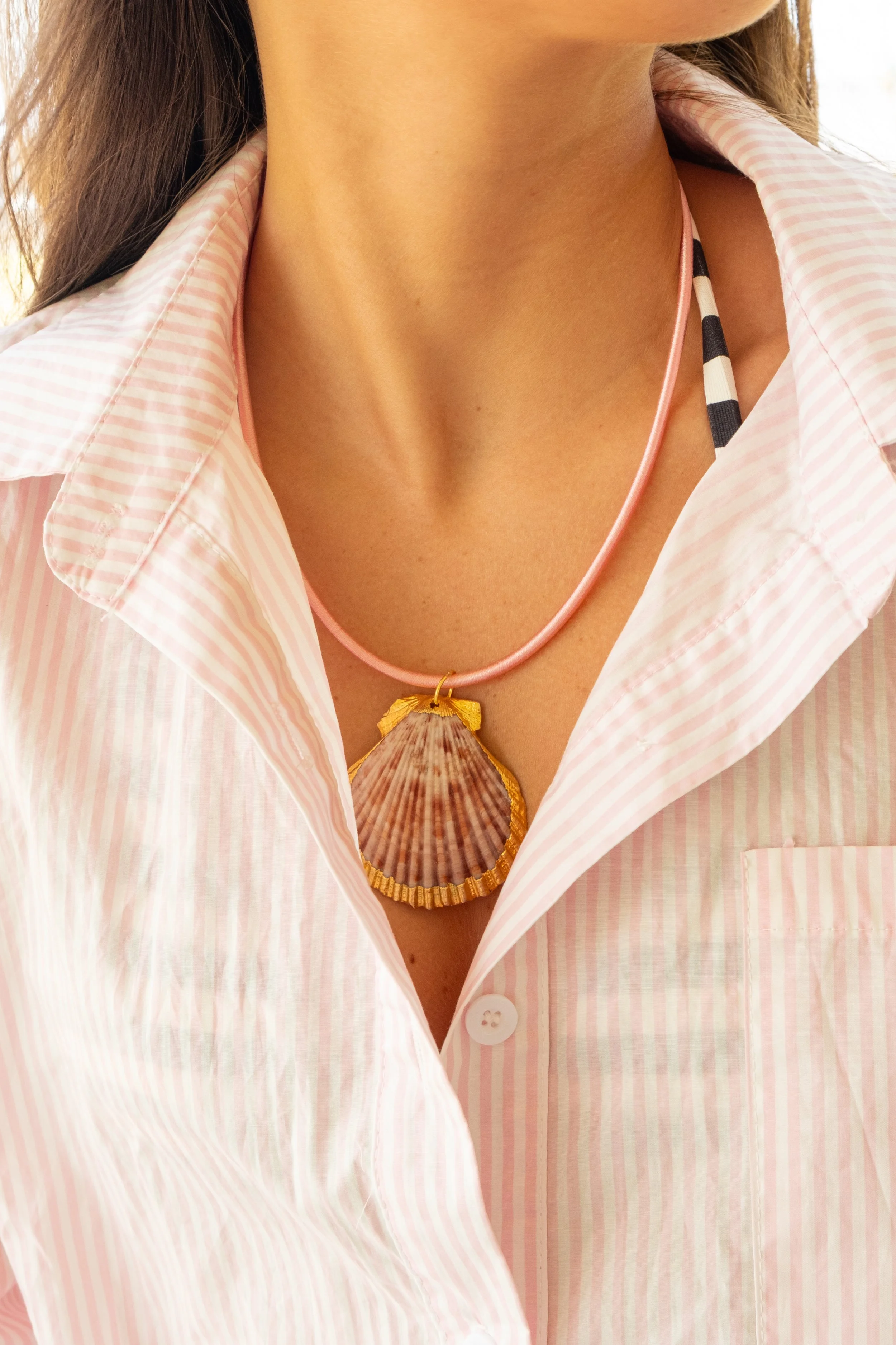 Pink Silk Cord Shell Necklace
