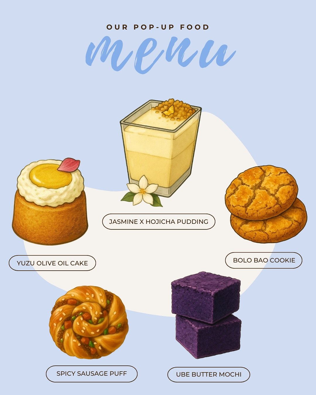 This weekend&rsquo;s food menu- jasmine x hojicha pudding, bolo bao cookies, ube butter mochi, yuzu olive oil cakes, and spicy sausage puffs! 

📍&nbsp;89 South St / Pier 17 @ The Seaport 
🕰️&nbsp;Oct. 11, 11am-4pm
@maum.market 

#cafe #popup #nycpo