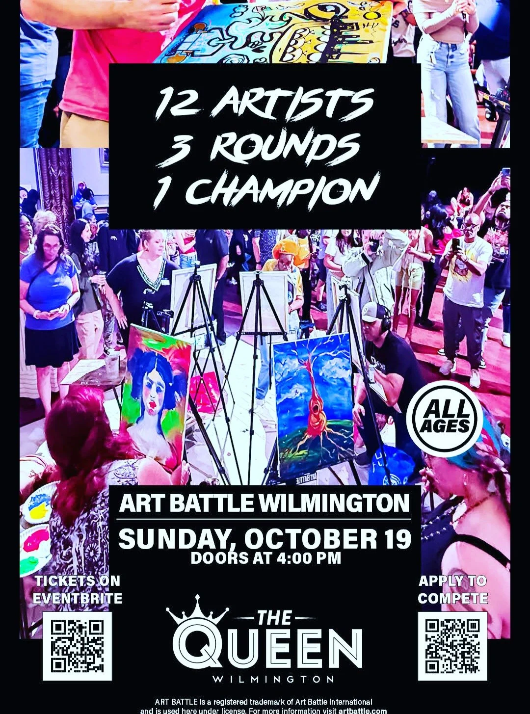 🎨 Art Battle Wilmington! 🎨
Watch 12 incredible artists face off live in 3 rounds of fast-paced painting &mdash; and help crown the next champion! 🏆

Stop by our Harvest Market Sunday from 9-3 then head on over to the Queen for a fun afternoon!

🗓