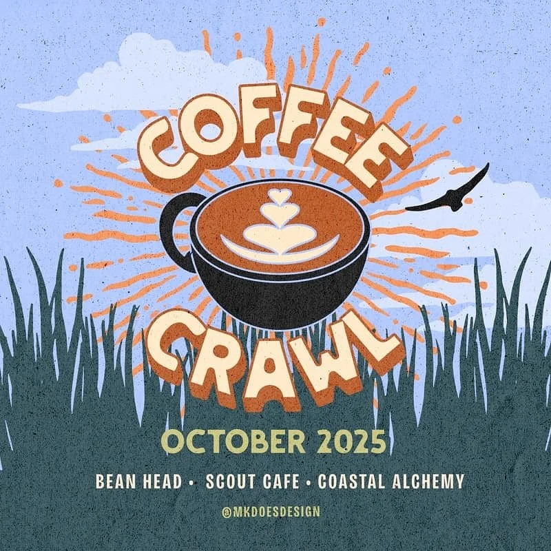 Looking for a way to get caffeinated, get your steps in, and get connected with your community? Join @coastalalchemy for a Saturday morning coffee crawl! Start here at Scout, walk over to our friends at @beanheadcoffeebar and enjoy the company of oth