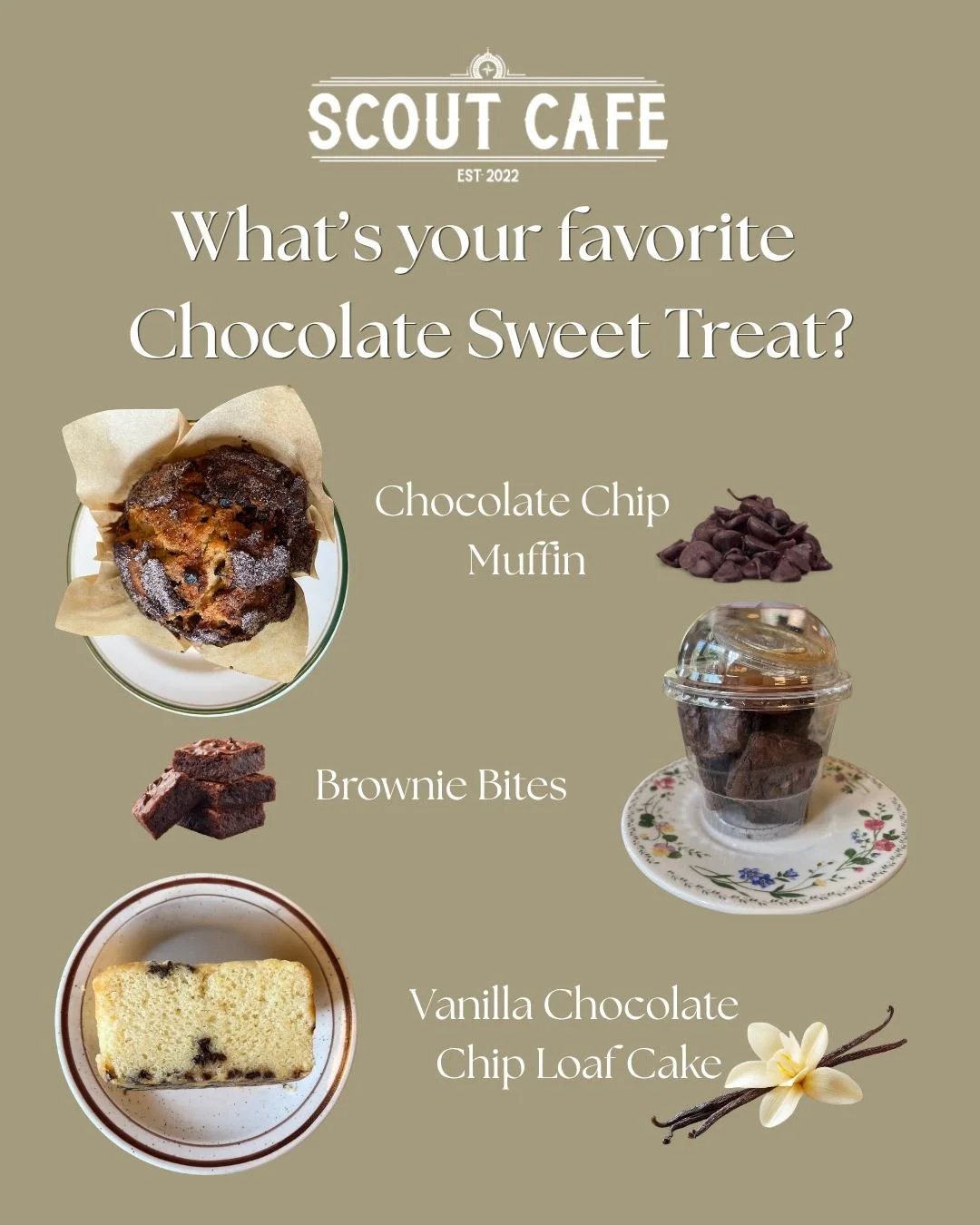 Sweet treats are always calling our name...but especially the chocolate ones!

We want to hear from our Scouties what their favorite chocolate sweet treat is! Too difficult? Let us know your 2 top choices! 

If you didn't know: our pastries come from