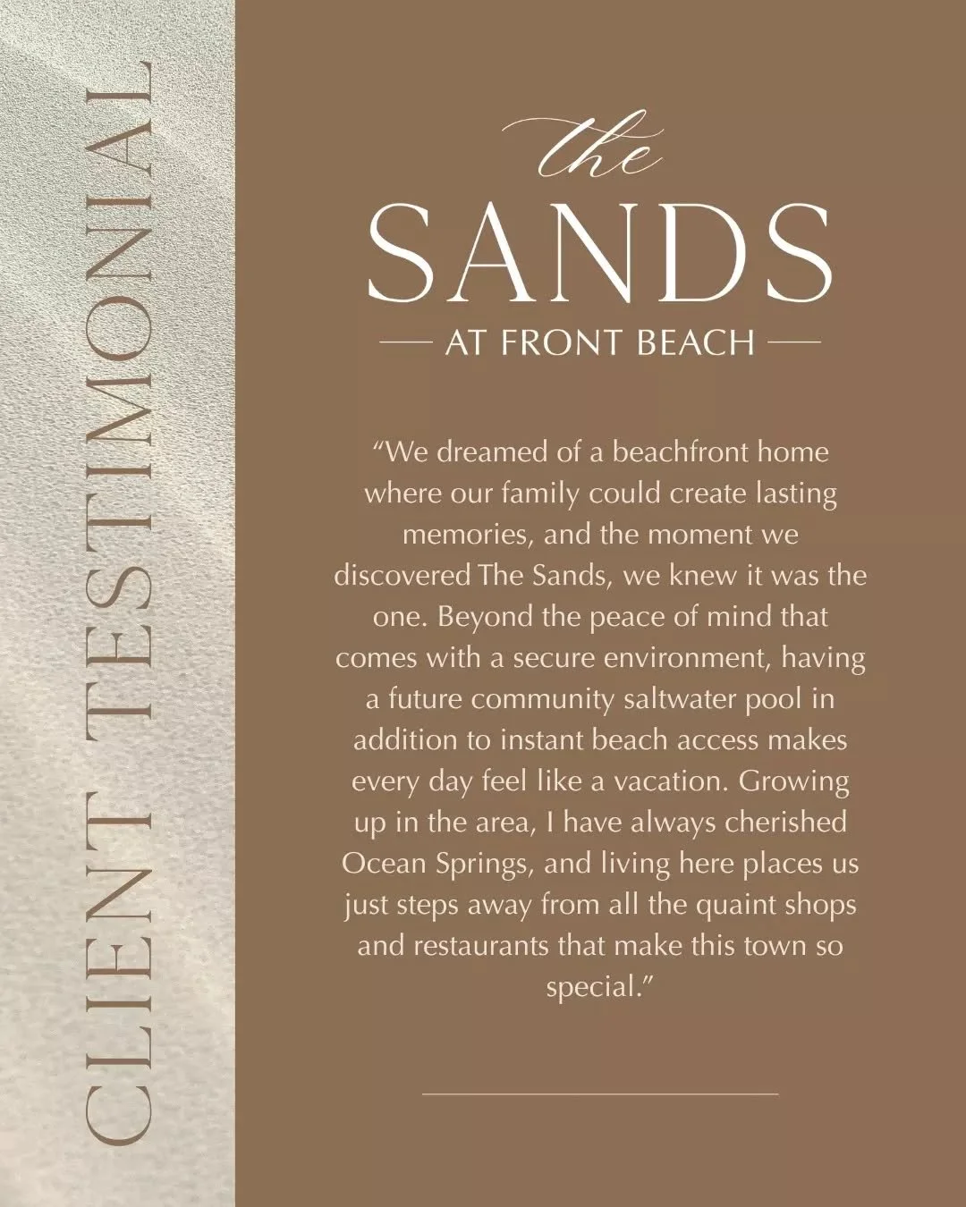 Family, memories, and a place where everyday feels like a vacation. 🌅

We&rsquo;re thankful for our homeowners who took a moment to share what life at The Sands means to them. Hearing how they&rsquo;re enjoying everyday life here means everything to