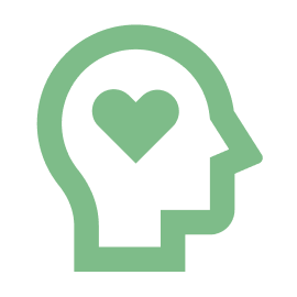 Line drawing of a human head in profile with a heart inside, representing mental health or emotional well-being.