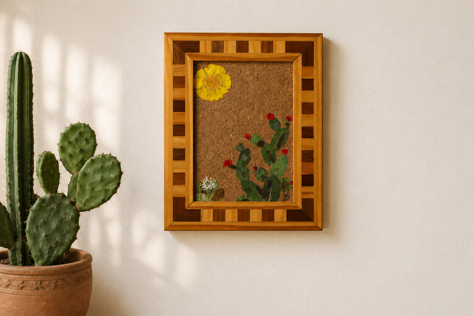 Where the Cactus Bloom | Cactus Botanical Composition | Pressed Botanical Wall Art