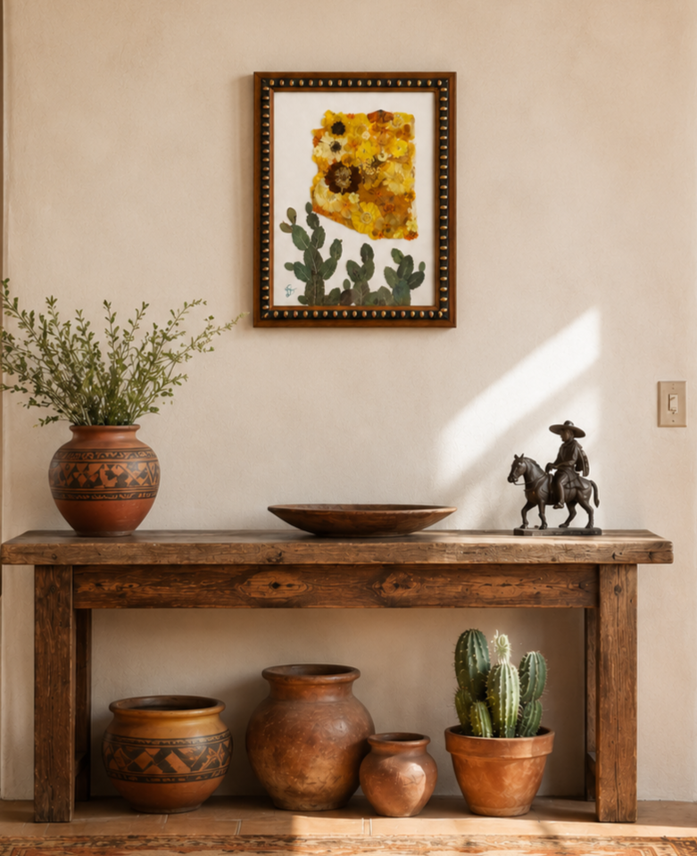 Framed pressed botanical artwork created from real seasonal flowers