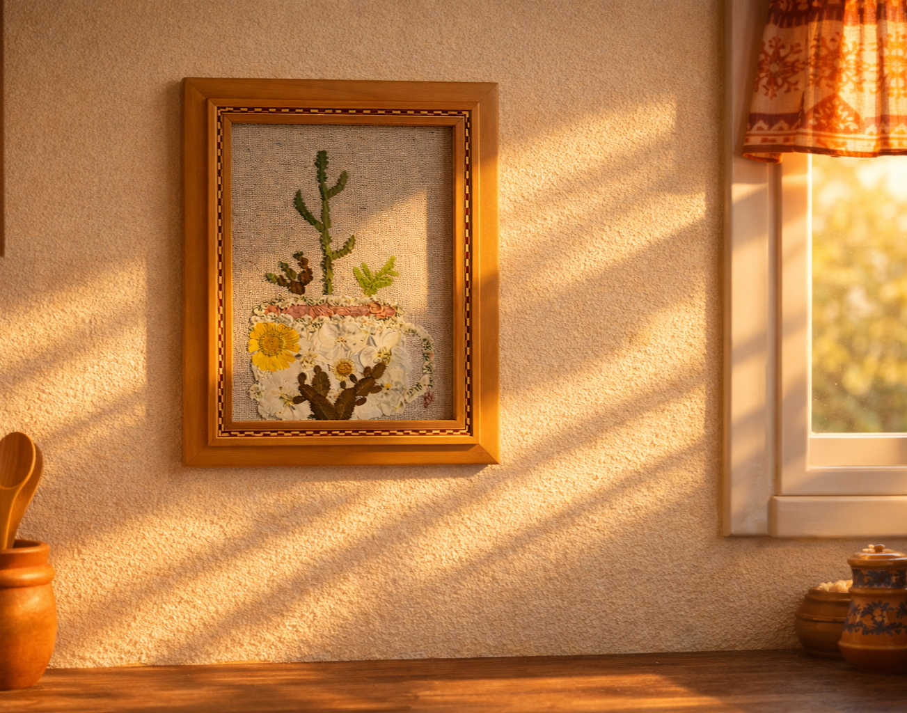 Cozy Cactus Cup | Botanical Still Life Composition | Pressed Botanical Wall Art