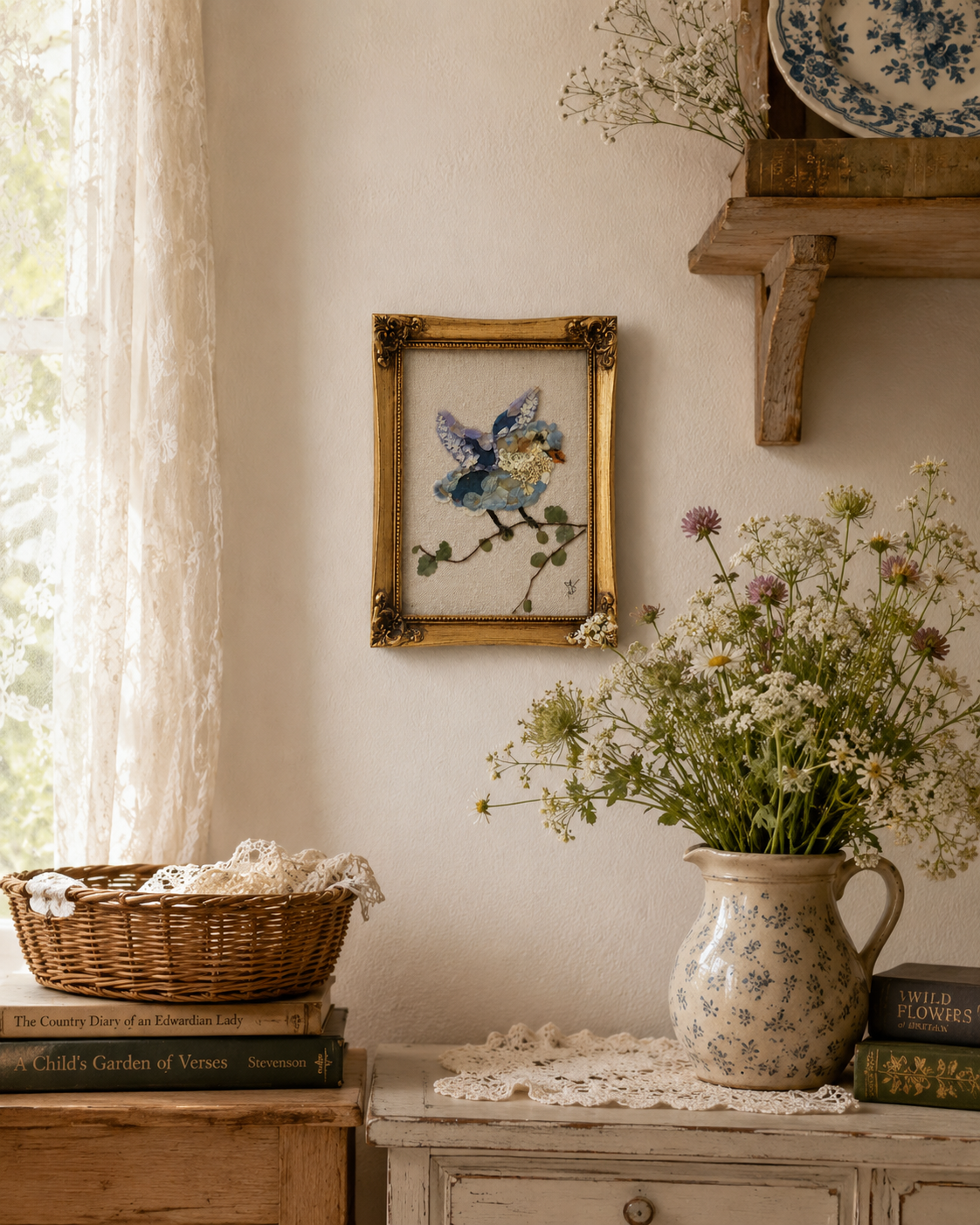One-of-a-kind pressed botanical artwork created from real preserved flowers