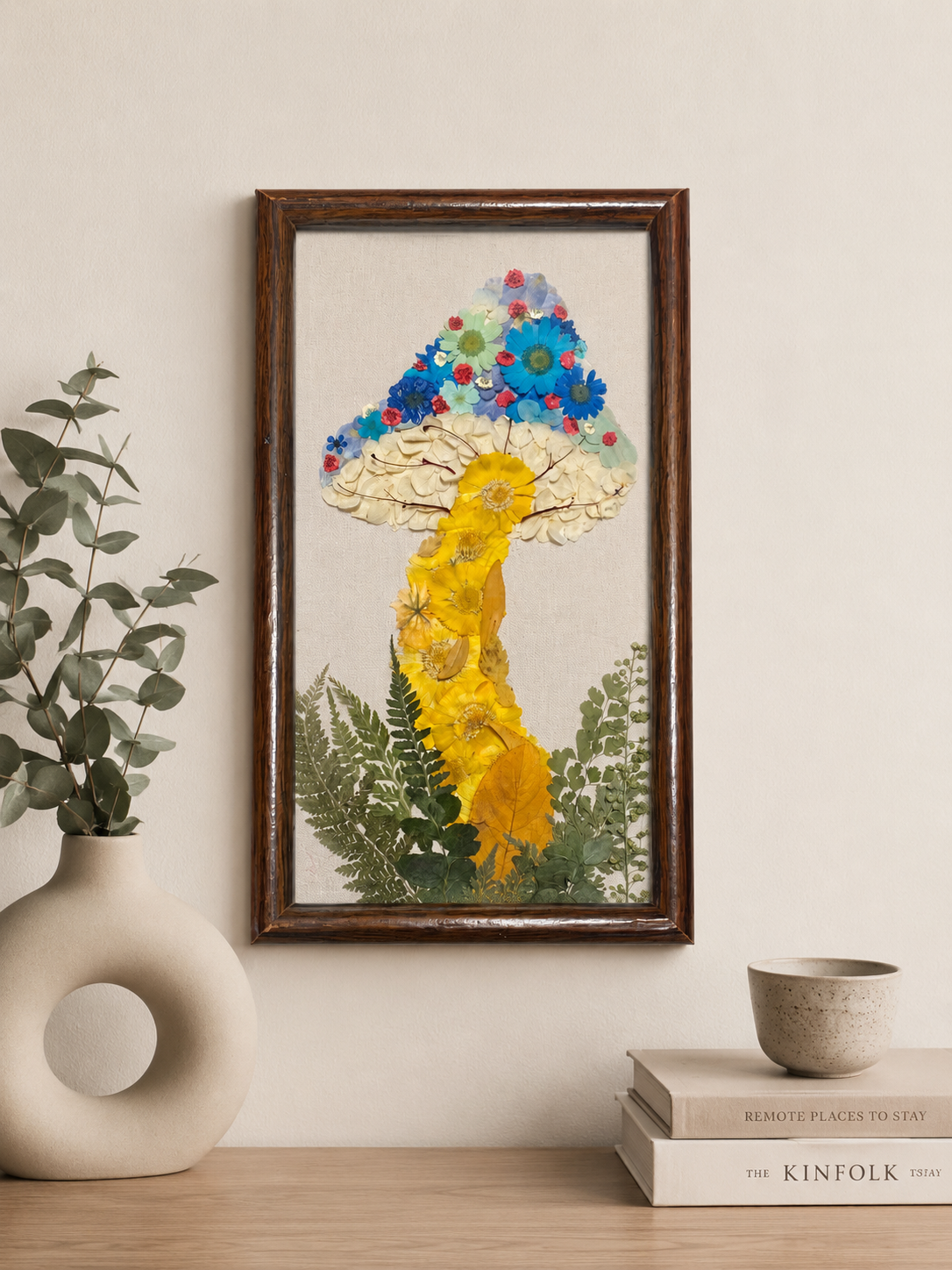Blue Forager | Mushroom Botanical Composition | Original Pressed Botanical Wall Art