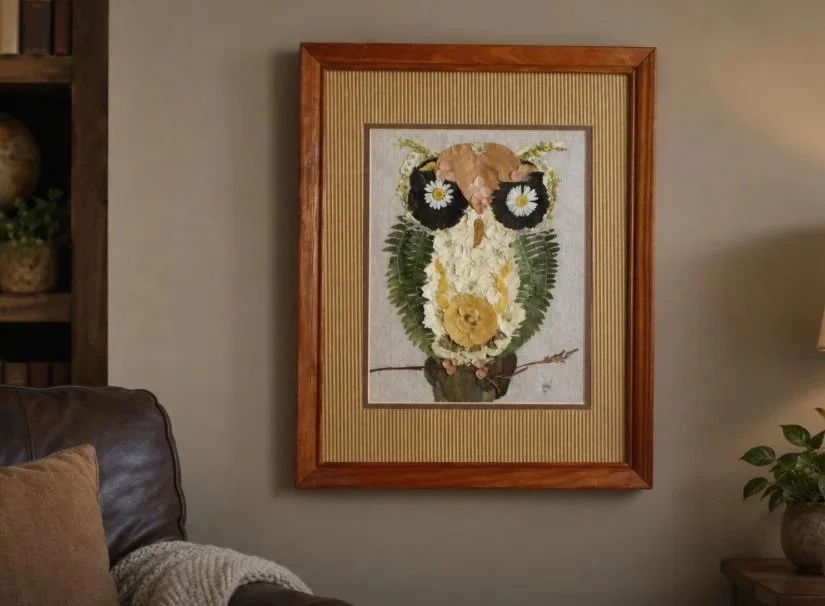 Owliver - Original Pressed Flower Owl Art Made from Real Botanicals | Botanical Wall Art