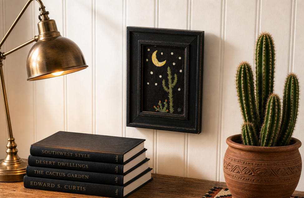Desert Sky at Midnight | Desert Landscape Botanical Composition | Pressed Botanical Wall Art