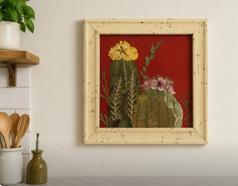 Cactus Kicker – Original Pressed Flower Art | Botanical Desert Cactus  Wall Art