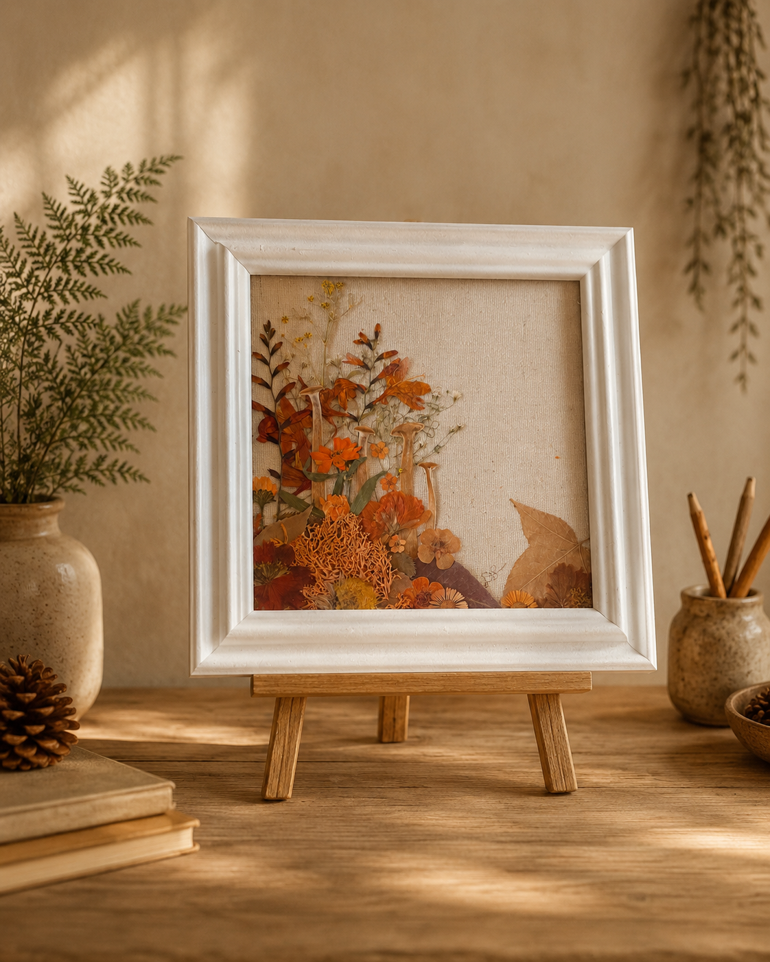 Glimpse of Fall | Woodland Mushroom Botanical Composition | Original Pressed Botanical Wall Art