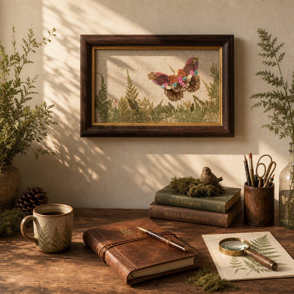 Addy | Butterfly & Fern Botanical Composition | Original Pressed Botanical Wall Art