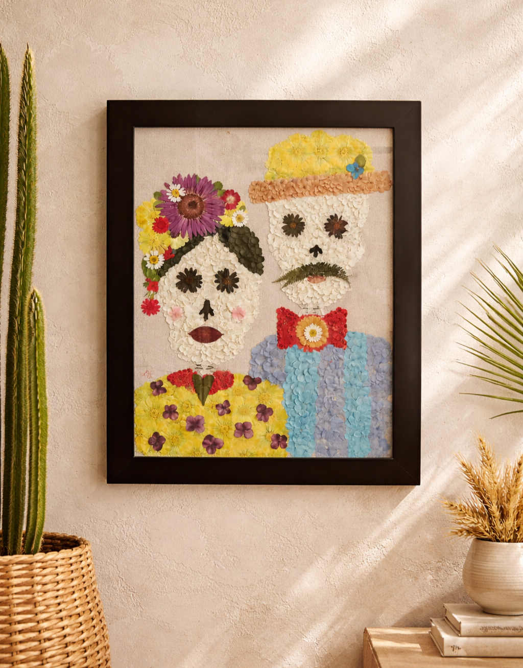 Framed pressed botanical artwork created from real seasonal flowers