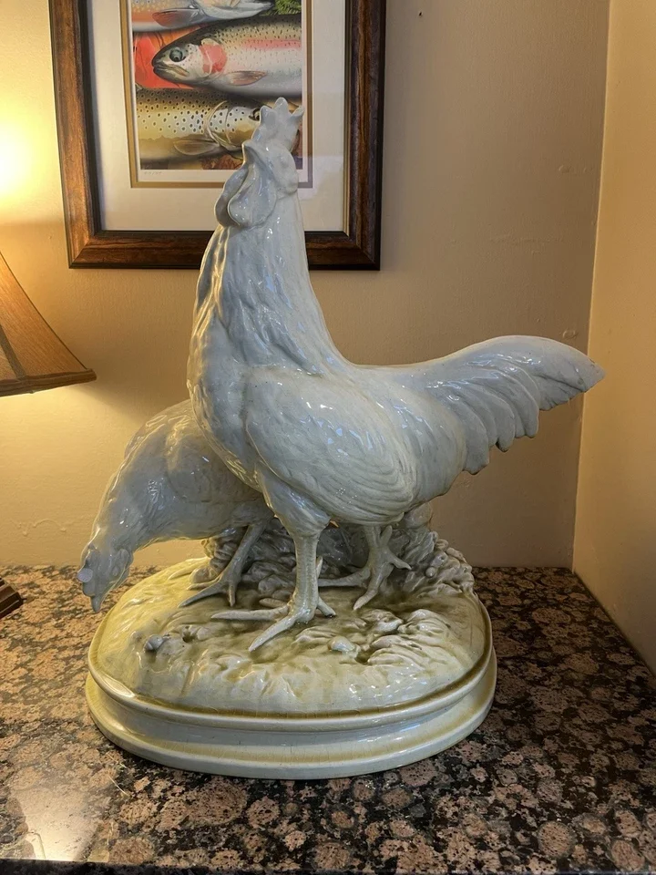 1800s Theodore Deck & Ernest Carriere Ceramic Glazed Rooster