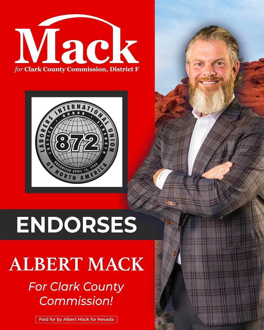 I&rsquo;m truly honored and grateful to be endorsed by @liuna872 

Laborers Local 872 represents the kind of work ethic that built Southern Nevada. From critical infrastructure to neighborhood projects, your members play a direct role in keeping our 